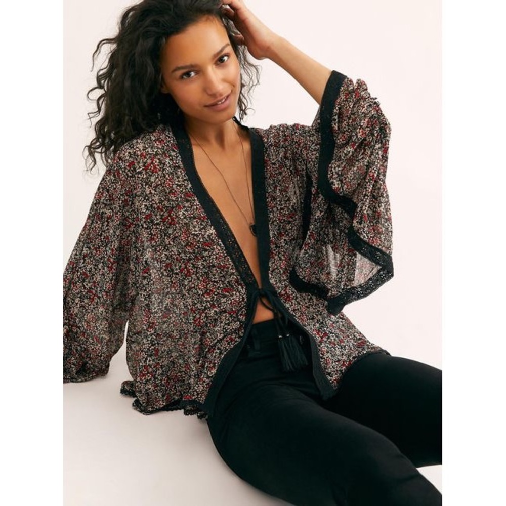 Free People Floral Chiffon Kimono
